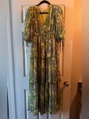 Taylor Yellow & Green Floral Tiered Maxi Dress
